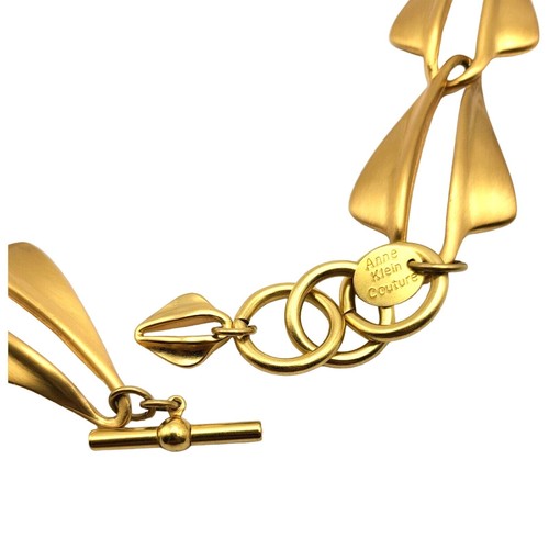 Vintage Ann Klein Couture NECKLACE Brushed Gold Faceted Chain Links Marked - 16" - Picture 4 of 5