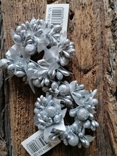 2x Kerzenring Kerzenkranz für Stabkerzen Illexbeeren-Glitterbeeren m Laub Silber