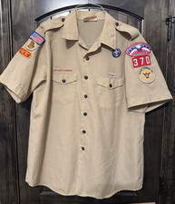 Boy Scout BSA Brown Button Poly Wool Uniform Shirt Men s XL Short Sleeve