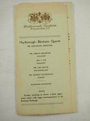 Marlborough-Blenheim Quartet Atlantic City N.J. Music Program Feb 7,1931