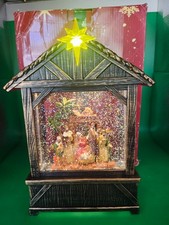 Musical Lighted NATIVITY SCENE Lantern Snowglobe Barn Wood Look New In Box