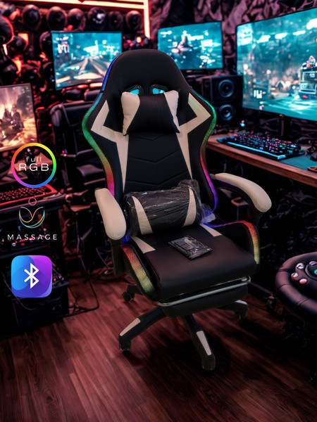Silla Gaming con Masaje, Iluminación RGB y Altavoz Bluetooth