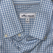 Peter Millar Crown Soft Sport Long Sleeve Button Down Shirt Men s M Blue Gingham