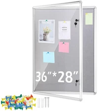 Enclosed Bulletin Board 36x28 Inch Lockable Cork Notice Board Glass Waterproo...