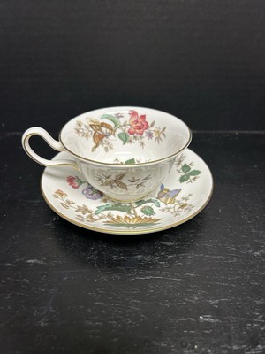 Vintage Wedgwood Charnwood Bone China Teacup And Saucer Set Floral Gold Trimmed