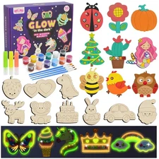 Wooden Magnets Painting Kit Glow in The Dark Arts & Crafts Paint Kit For Kids