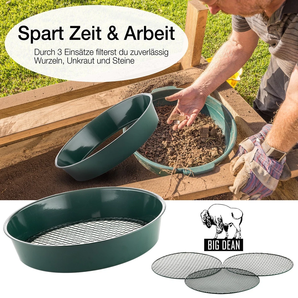Erdsieb Garten Sieb Metall 37cm 3 Maschen grob fein für Stein Sand Hand Kompost - Bild 4 von 4