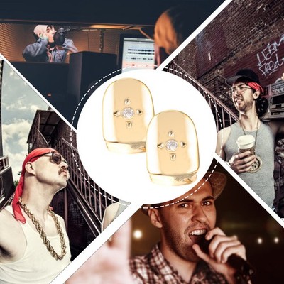  2pcs Metallzähne Grill Mund Zähne Top Grillkappen Hip Hop Party Accessoires für