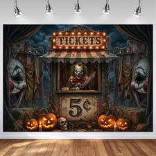 Halloween Circus Backdrop - Creepy Clown Ticket Booth Halloween Party Decoration