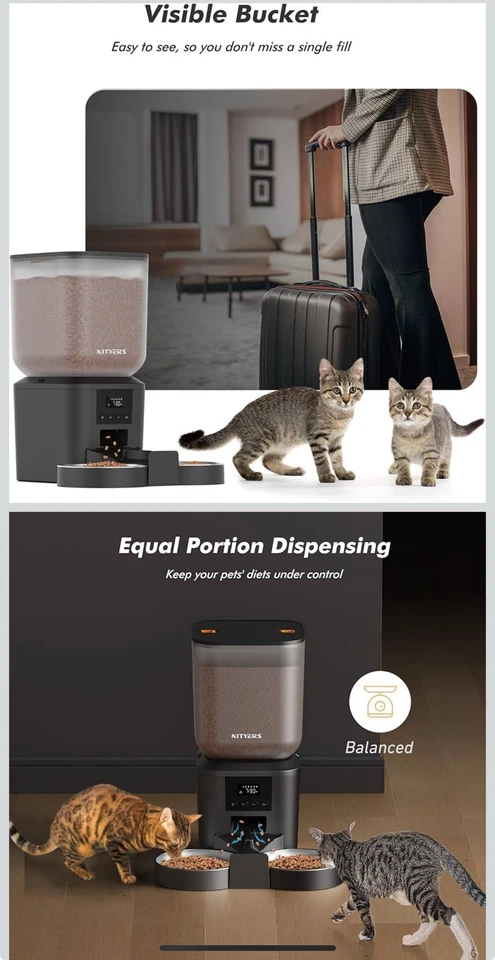 Alimentador Automático para Gatos para 2 Gatos - 8L/34 Tazas Gran Capacidad Dispensador Automático de Comida para Gatos Foto 2 de 4