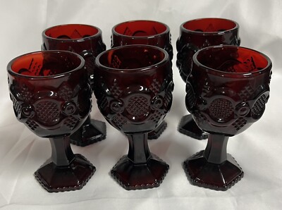 Set of 6 Vtg Avon Cape Cod Ruby Red glass wine goblets 4.5  tall EUC