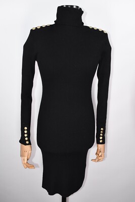 Gold Buttons Roll Neck Jumper Dress Black Holland Cooper Black Rib Roll  Neck Gold Button Jumper