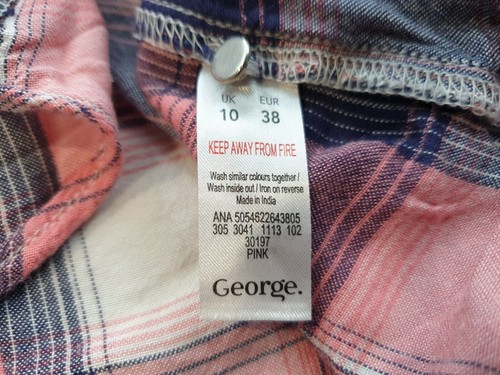 George Maternity size 10 blue / pink roll tab sleeves longline check shirt - Picture 5 of 8