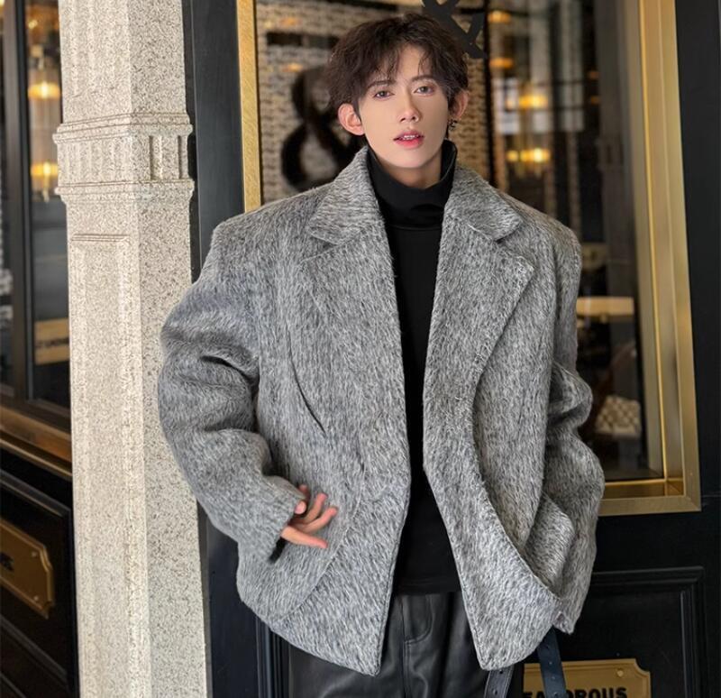 Men's Fashion Winter Suit Collar Long sleeve Loose Warm Wool Short Coats  Parkas