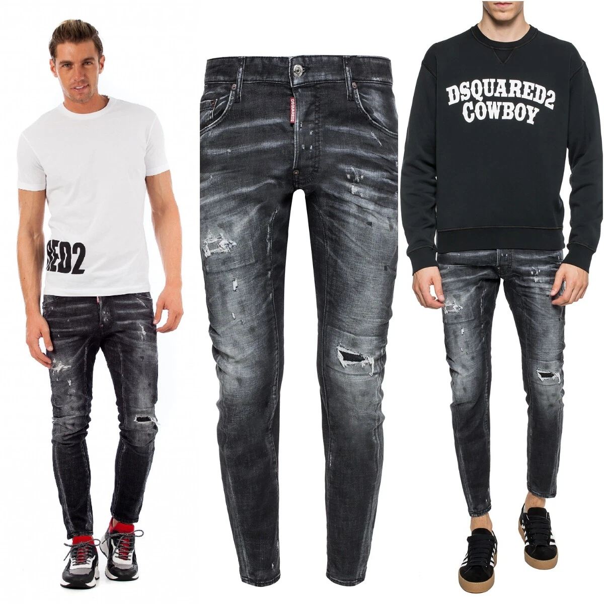 UNIQUE ORIGINAL DSQUARED2 BLACK TIDY BIKER JEAN SIZE 48 FW 2018 S71LB0529 $195