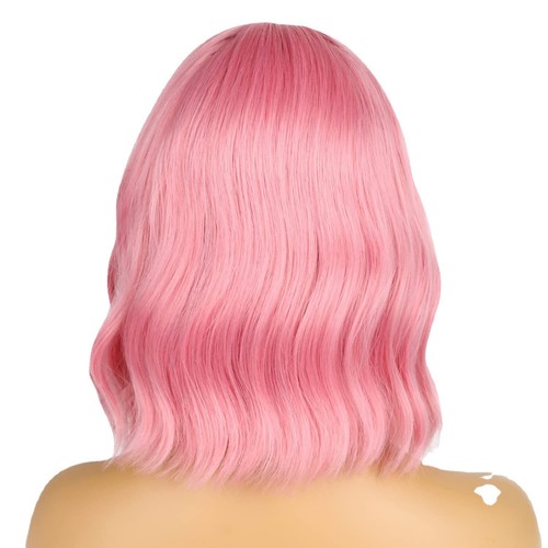 High Temperature Fiber Medium Length Wavy Hair Women's Cosplay Wig Pink - Picture 4 of 4
