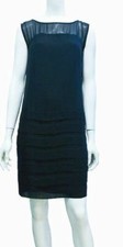 $280 Ann Taylor Women's Black Boat-Neck Layered Sleeveless Cocktail Dress Size 0