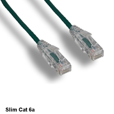 Kentek Green 1' Slim Mini Cat6a Patch Cable 28AWG UTP Bare Copper Ethernet RJ45