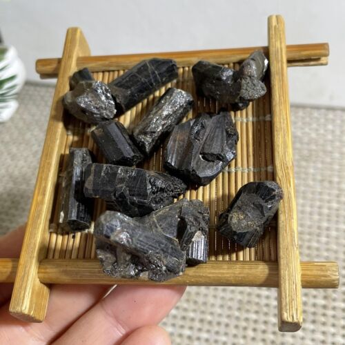 10pz 43g Cristallo di Tormalina Nera Naturale Gemma Esemplare Minerale Grezzo - Foto 2 di 12