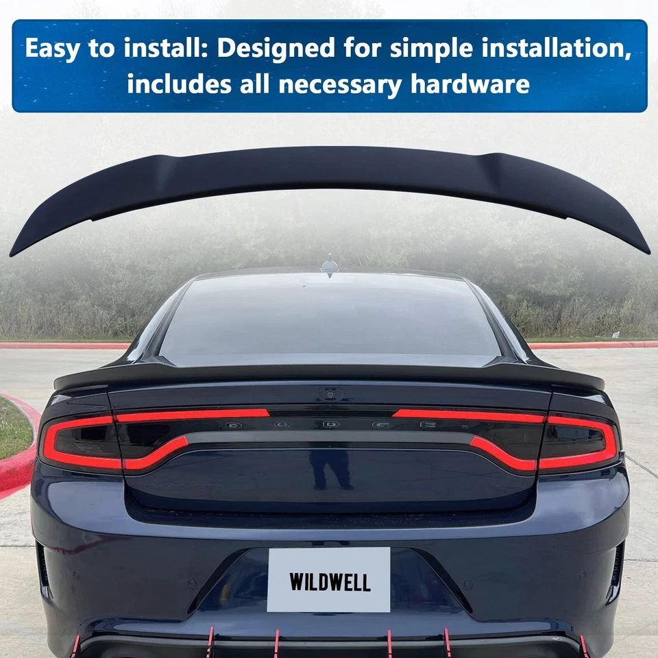 For Dodge Charger 2015-2024 Rear Trunk Spoiler Wing Hellcat Style Matte Black Foto 3 de 4
