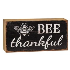 New Primitive Block Sign BEE THANKFUL Black Painted Wood Aged 4"H x 8"W Rustic