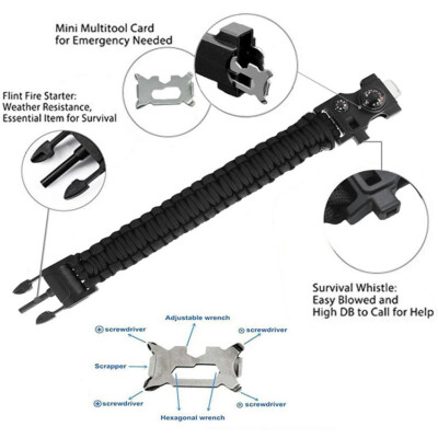 Braccialetto Di Sopravvivenza  Confezione Da 2  | Accendifuoco In Acciaio Selce Fischietto Bussola Accessori Per Escursionismo Kit Di At~p178760115 - Foto 12