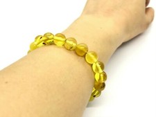 AMBER BRACELET Gift Round Natural BALTIC AMBER Beads Yellow Elastic 8,5g 14221