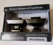 Better Homes & Gardens Square Finial Set of 2 Pewter Finish Curtin Rod Ends