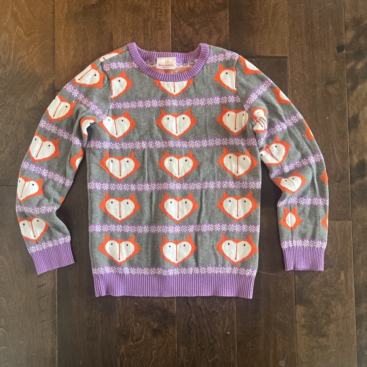 NWOT Hanna Andersson Fox Fair Isle Gray Purple Sweater Size 140