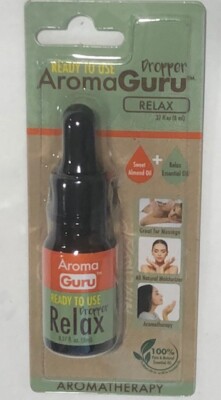 Aroma Guru Relax Aromatherapy 100% Pure Essential Oil, .27 oz Dropper, Brand New