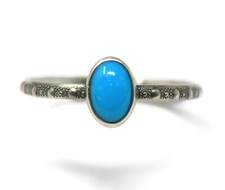 Oval Arizona Turquoise Ring Beaded Skinny Band 925 Sterling N-S 3-8