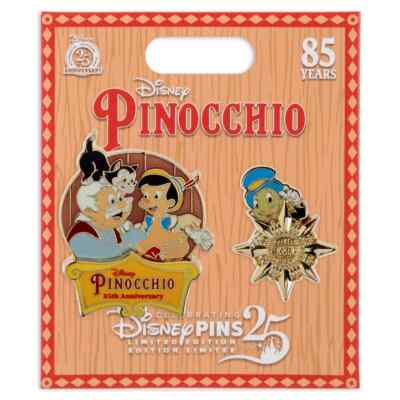 Disney Pinocchio 85th Anniversary Geppetto Figaro Jiminy 2 Pin Set
