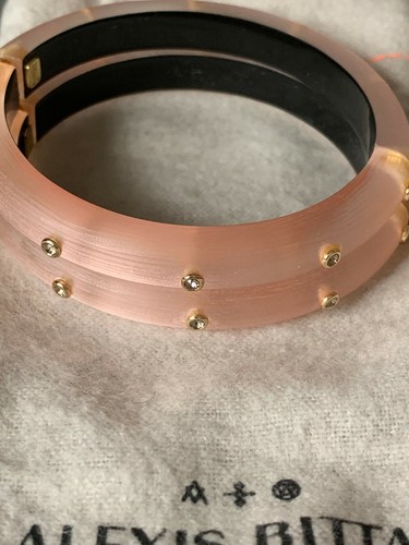 SET OF 2 ALEXIS BITTAR PASTEL PINK PEACH BANGLE BRACELET CRYSTAL STUDDED MINT - Picture 8 of 24