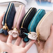 Women Handheld Card Wallet Zip Coin Purse Key Chain Outdoor Portable Pu Leather