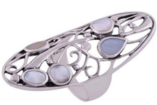 925 Sterling Silver 5.1 gm w/ Aqua Mother of Pearl Band Ring Size 6