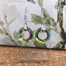 1.75” Crystal Dangle Drop Earrings Rainbow Circle Silver-Tone New Free Ship 4251