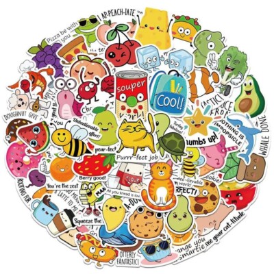 50pcs Waterproof Funny Cartoon Stickers for Water Bottles, Laptops, Skateboard