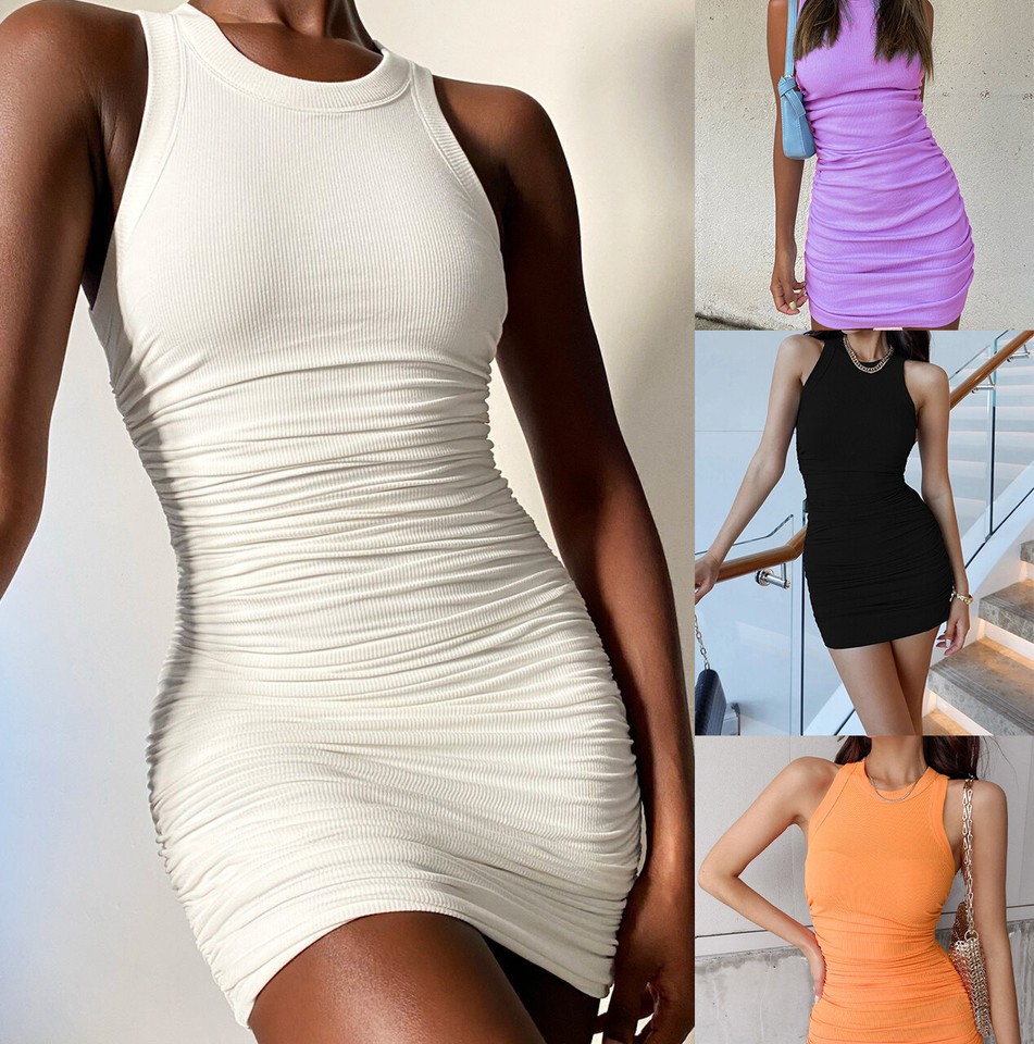 Sexy Vestido Para Mujer Bodycon Elegante Elastizado Sin Mangas Cóctel Fiesta Club Jersey