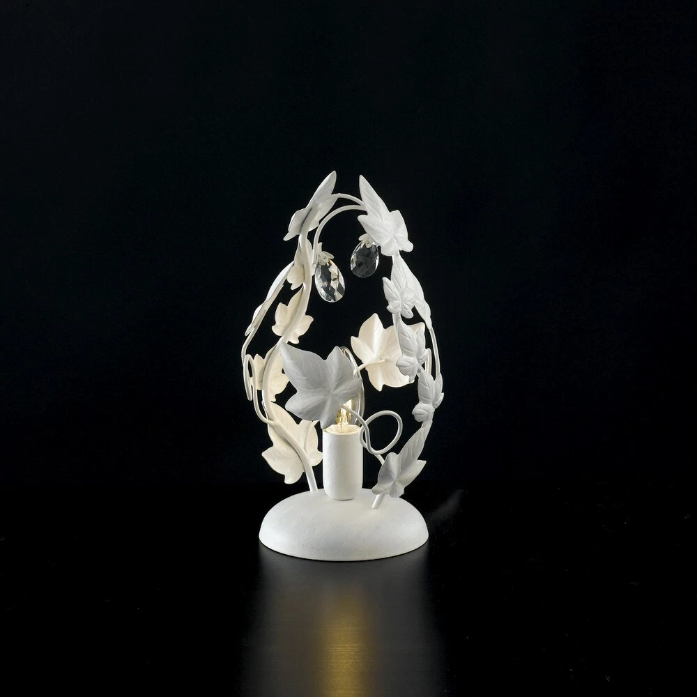 Lampe De Chevet Arterameferro – Fer Forgé, Abat-jour Verre Satiné, Feuilles D'acanthe – Noir