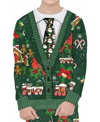 Ugly Christmas Sweaters Green Jumpers 3D Funny Printed Holiday Party Xmas Sweats
