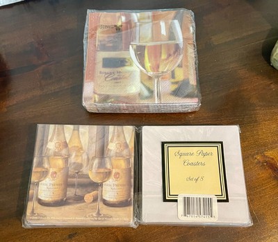 WINE COCKTAIL NAPKINS & COASTERS Fabrice de Villeneuve NEW!  A