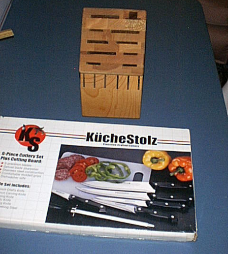 KUCHESTOLZ Stainless Steel 6-pc Knife Set and FERNANDA 16 Slot Wooden Block NEW! - Picture 2 of 6
