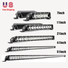 SLIM 7/11/21/31/41/51 inch Single Row LED Light Bar Flood Spot Offroad Truck ATV