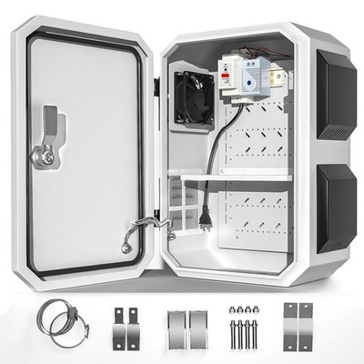 IP65 Waterproof Outdoor Electrical Box with Thermostat and Fan, Wall/Pole Mount