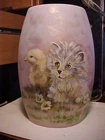 2012 OOAK Blue Burmese FENTON 8" HP Kitty Cat & Chick LOVE YOUR ENEMIES Vase