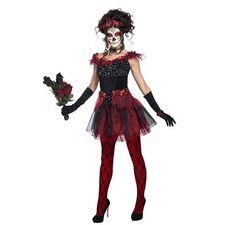 Goddessy Sugar Skull Halloween Costume Dress with Rose Accents Headband L