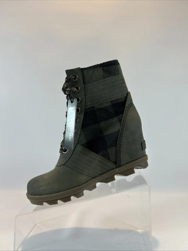 Botines de cuña Sorel Lexie para mujer 7,5 EE. UU. Buffalo verde a cuadros NL3779-326 Foto 2 de 4