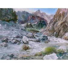 ORIGINAL Painting Impressionism Landscape Mountains Road 11"x15 Piter Ilitzky