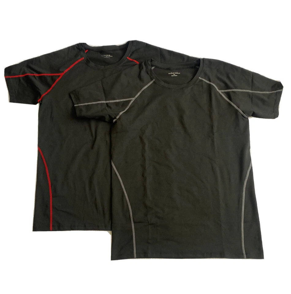 Men's Compression Clothing Running Shirts Base Layers Top - XL Grey/Red - Image 4 of 4