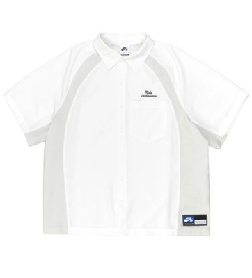 Nike SB Logo Short Sleeve Button Up Bowler Shirt White Mens Medium HJ2958-133